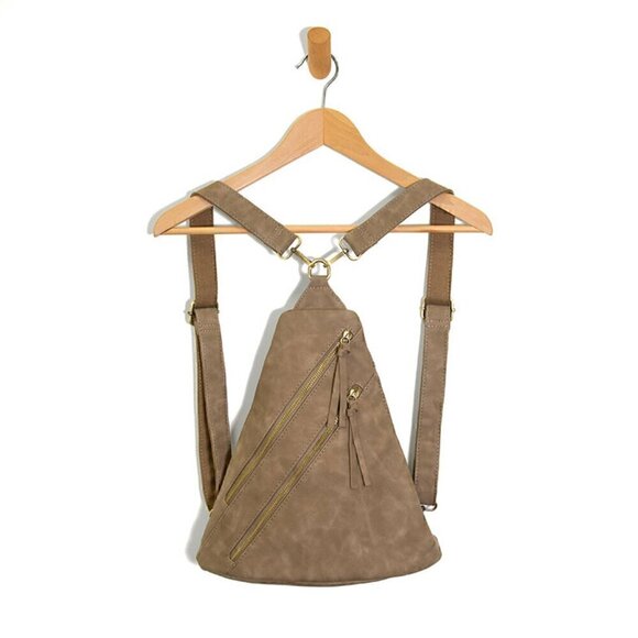 Joy Susan Tan Triangular Backpack with Adjustable Straps NWT - Picture 1 of 9